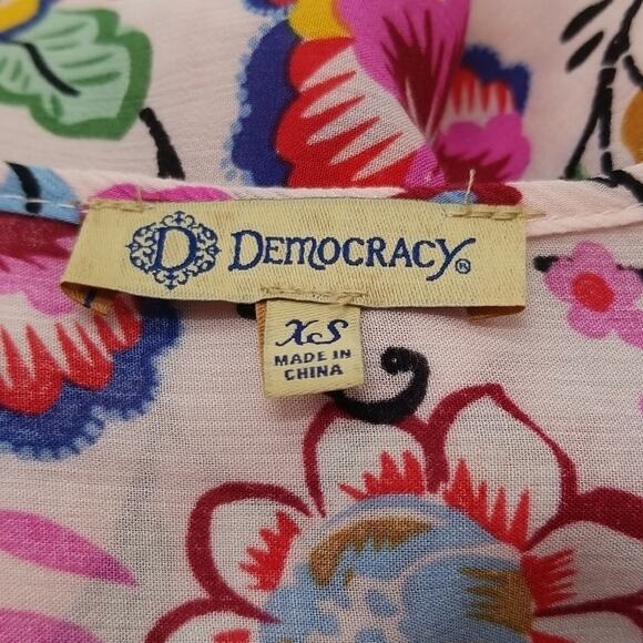 Democracy Womens XS Blouse Top Pink Boho Floral 3/4 Sleeve NEW Hippie - Picture 10 of 14